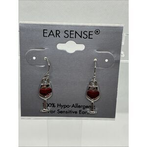 3For$20 Ear Sense Silver Red Wine Glass Dangle Earrings